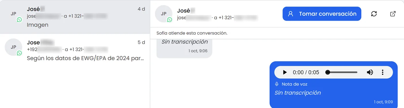 Pantalla de Krone: Mensajería unificada